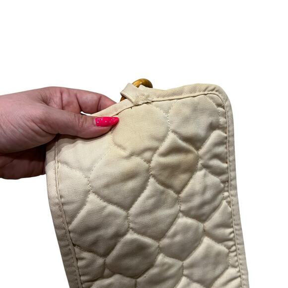 Vintage Embroidered Cats Pot Holder Oven Hot Pad Wooden Ring Hook Beige 6 x 9.5 - Picture 4 of 4